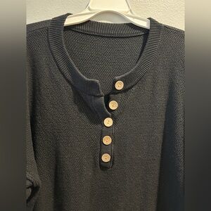 Black Henley Sweater with Wooden Buttons